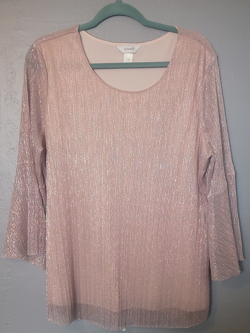 Tahari ASL Metallic Blush Long-Sleeve Pleated Top Dress